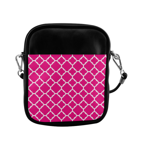 hot pink white quatrefoil classic pattern Sling Bag (Model 1627)