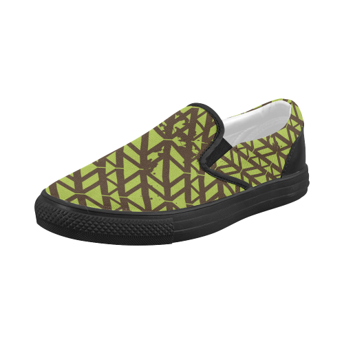 green geometric pattern Women's Slip-on Canvas Shoes (Model 019)