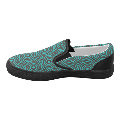 blue geometric pattern Women's Slip-on Canvas Shoes (Model 019)