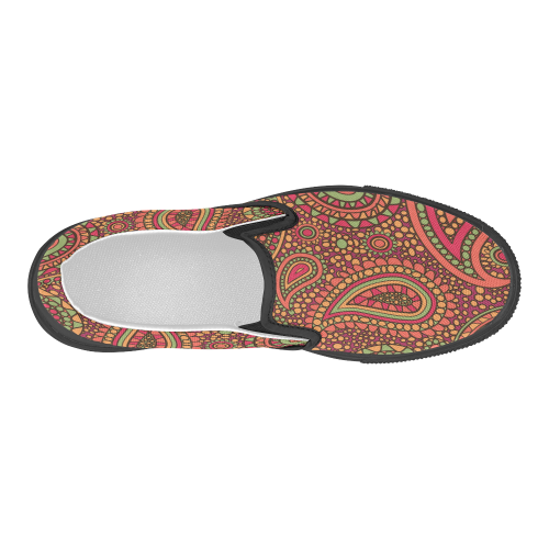 red paisley mosaic pattern Women's Slip-on Canvas Shoes (Model 019)