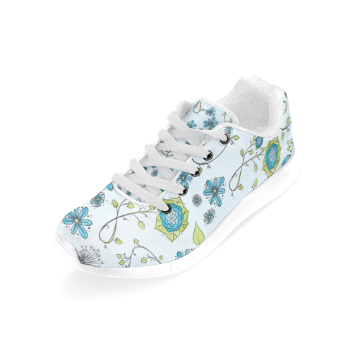 blue fantasy doodle flower pattern Women’s Running Shoes (Model 020)