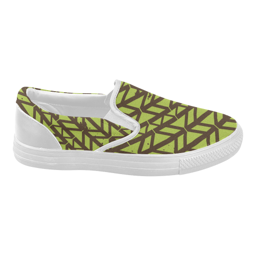 green geometric pattern Women's Slip-on Canvas Shoes (Model 019)