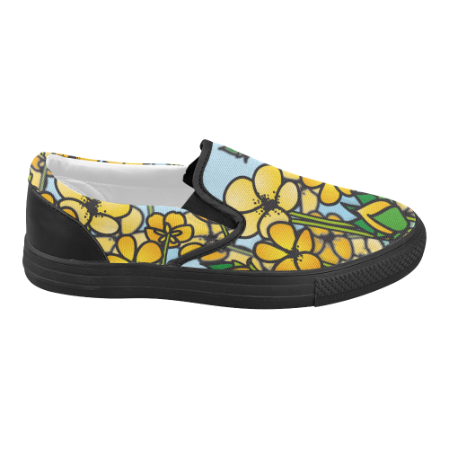 buttercup flower field yellow floral arrangement Women's Slip-on Canvas Shoes (Model 019)