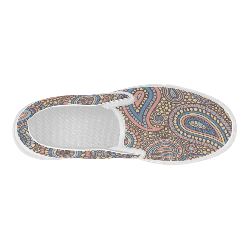 yellow blue pink paisley mosaic pattern Women's Slip-on Canvas Shoes (Model 019)