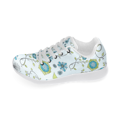 blue fantasy doodle flower pattern Women’s Running Shoes (Model 020)