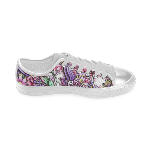 Pink Purple flower drawing Women's Classic Canvas Shoes (Model 018)