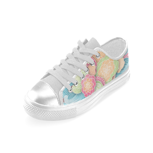 bright blue green pink yellow flowers Women's Classic Canvas Shoes (Model 018)