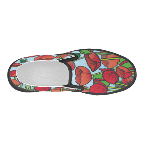 field of poppy flowers red floral Women's Slip-on Canvas Shoes (Model 019)