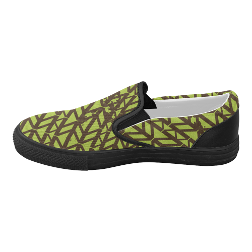 green geometric pattern Women's Slip-on Canvas Shoes (Model 019)