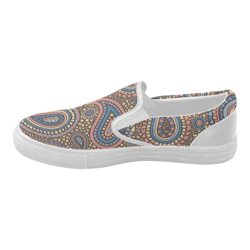 yellow blue pink paisley mosaic pattern Women's Slip-on Canvas Shoes (Model 019)