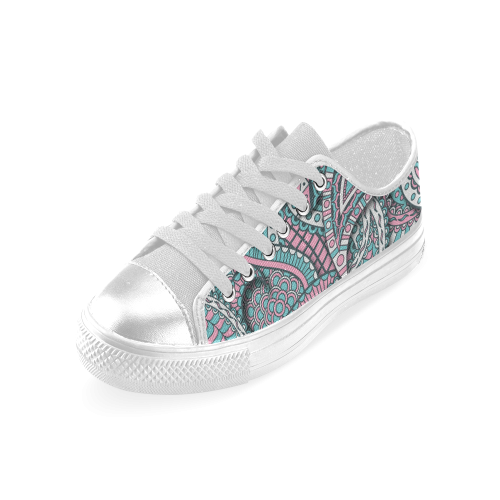 Pink teal white fun ornate paisley pattern Women's Classic Canvas Shoes (Model 018)