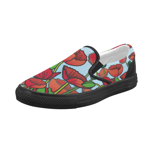 field of poppy flowers red floral Women's Slip-on Canvas Shoes (Model 019)