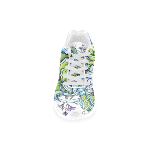 Blue green flower drawing Peaceful Garden Women’s Running Shoes (Model 020)