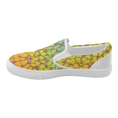 rainbow hibiscus flowers Women's Slip-on Canvas Shoes (Model 019)