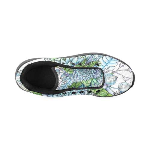 Blue Green flower drawing peaceful garden 2 Women’s Running Shoes (Model 020)