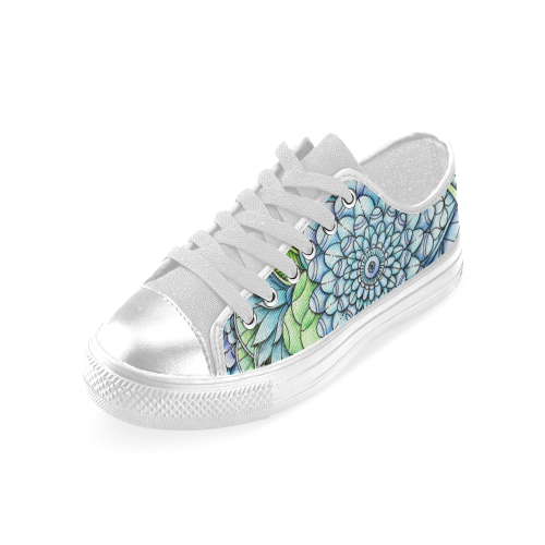 Blue Green flower drawing peaceful garden 2 Women's Classic Canvas Shoes (Model 018)