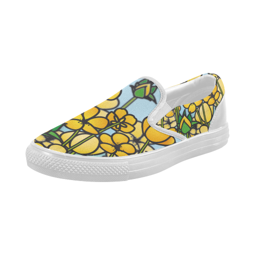 buttercup flower field yellow floral arrangement Women's Slip-on Canvas Shoes (Model 019)