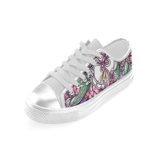 Pink Purple flower drawing Women's Classic Canvas Shoes (Model 018)