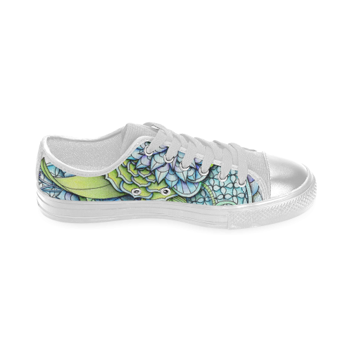 Blue green flower drawing Peaceful Garden Women's Classic Canvas Shoes (Model 018)