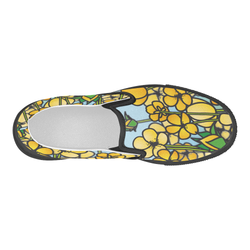 buttercup flower field yellow floral arrangement Women's Slip-on Canvas Shoes (Model 019)