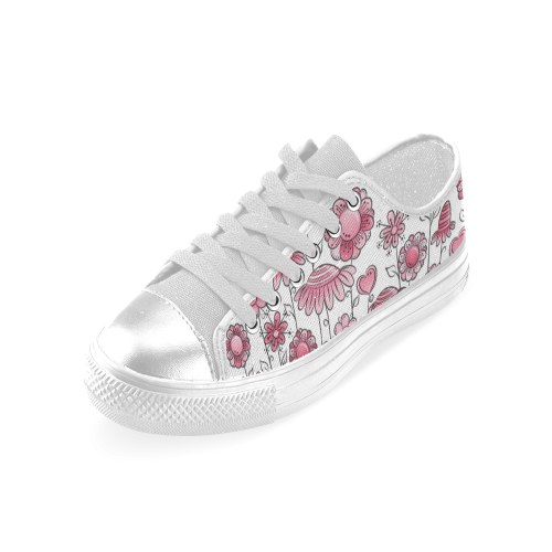 pink doodle flower field Women's Classic Canvas Shoes (Model 018)