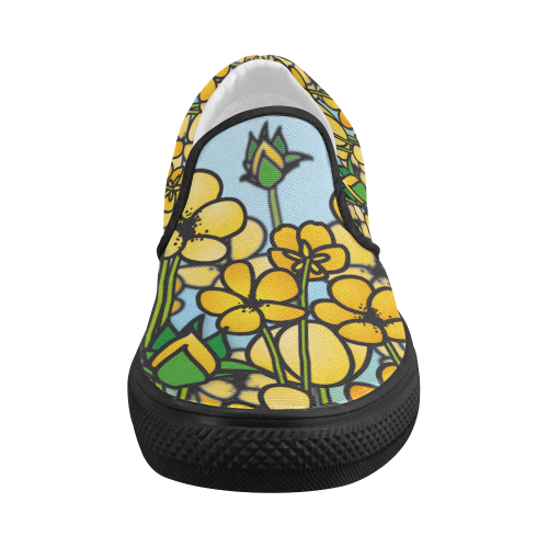 buttercup flower field yellow floral arrangement Women's Slip-on Canvas Shoes (Model 019)
