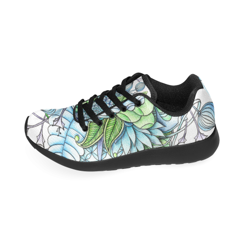 Blue Green flower drawing peaceful garden 2 Women’s Running Shoes (Model 020)