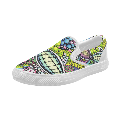 Bright fantasy flower in bright colors Women's Slip-on Canvas Shoes (Model 019)