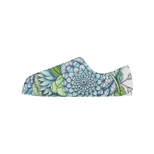 Blue Green flower drawing peaceful garden 2 Women's Classic Canvas Shoes (Model 018)