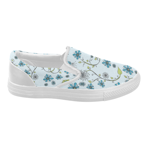 blue fantasy doodle flower pattern Women's Slip-on Canvas Shoes (Model 019)