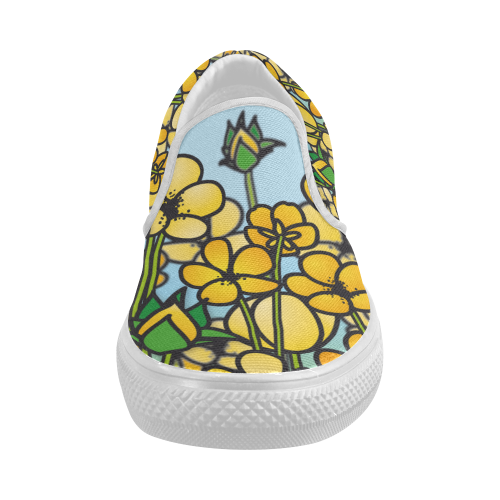 buttercup flower field yellow floral arrangement Women's Slip-on Canvas Shoes (Model 019)