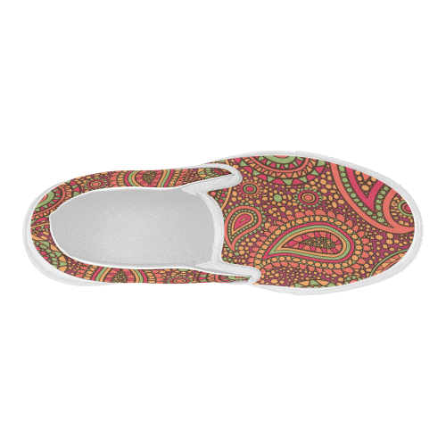 red paisley mosaic pattern Women's Slip-on Canvas Shoes (Model 019)