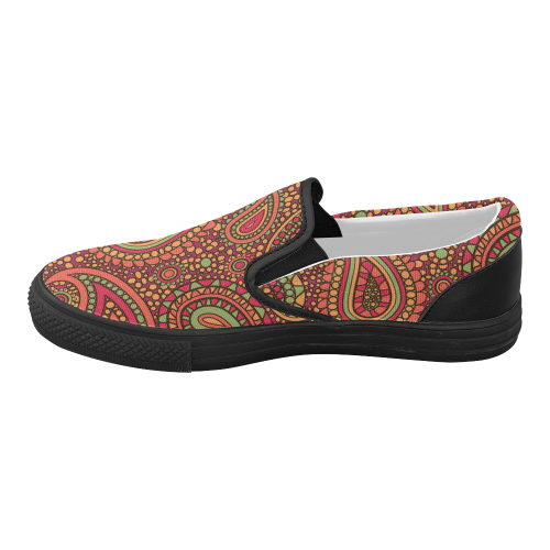 red paisley mosaic pattern Women's Slip-on Canvas Shoes (Model 019)