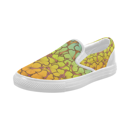 rainbow hibiscus flowers Women's Slip-on Canvas Shoes (Model 019)