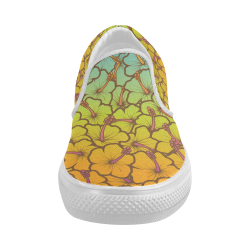 rainbow hibiscus flowers Women's Slip-on Canvas Shoes (Model 019)