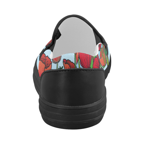 field of poppy flowers red floral Women's Slip-on Canvas Shoes (Model 019)