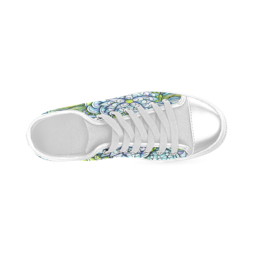 Blue green flower drawing Peaceful Garden Women's Classic Canvas Shoes (Model 018)