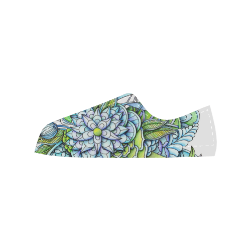Blue green flower drawing Peaceful Garden Women's Classic Canvas Shoes (Model 018)