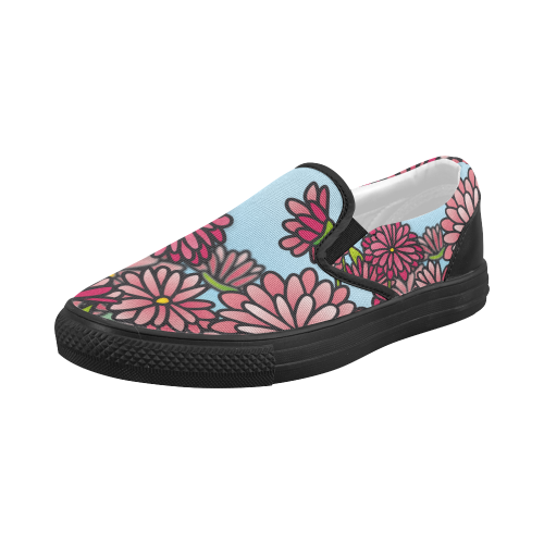 chrysantenum flower field pink floral Women's Slip-on Canvas Shoes (Model 019)