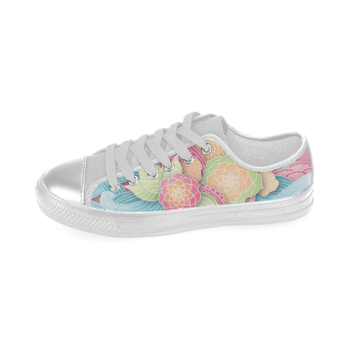 bright blue green pink yellow flowers Women's Classic Canvas Shoes (Model 018)