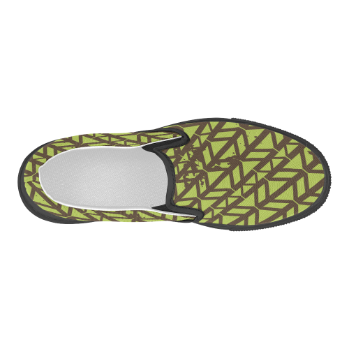 green geometric pattern Women's Slip-on Canvas Shoes (Model 019)