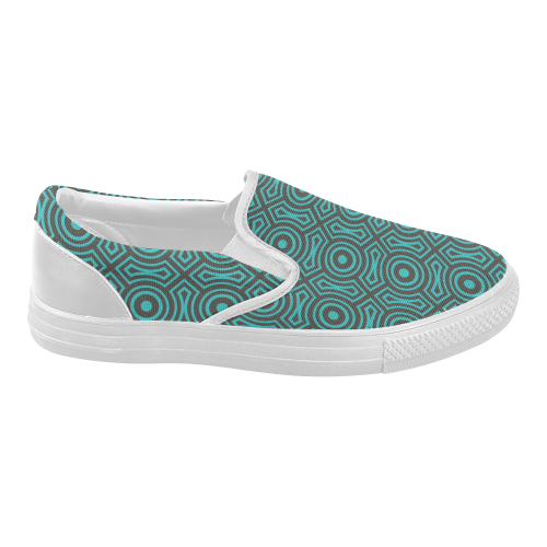 blue geometric pattern Women's Slip-on Canvas Shoes (Model 019)