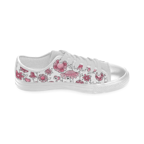 pink doodle flower field Women's Classic Canvas Shoes (Model 018)