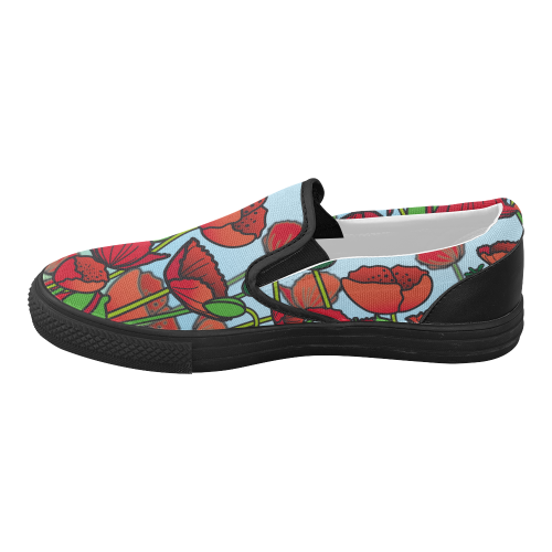 field of poppy flowers red floral Women's Slip-on Canvas Shoes (Model 019)