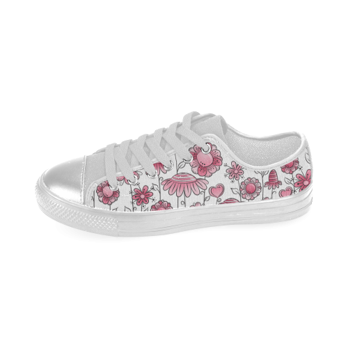 pink doodle flower field Women's Classic Canvas Shoes (Model 018)