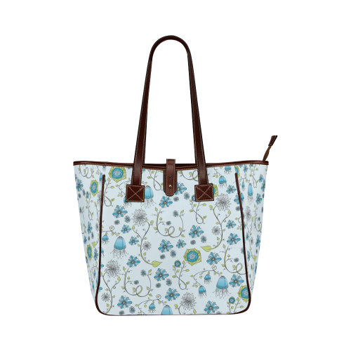 blue fantasy doodle flower pattern Classic Tote Bag (Model 1644)