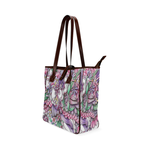 Pink Purple flower drawing Classic Tote Bag (Model 1644)