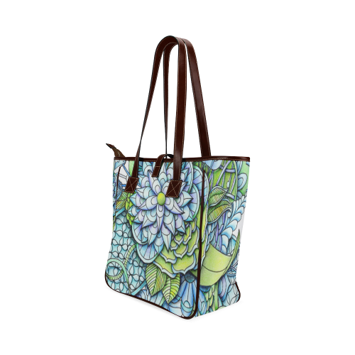 Blue green flower drawing Peaceful Garden Classic Tote Bag (Model 1644)