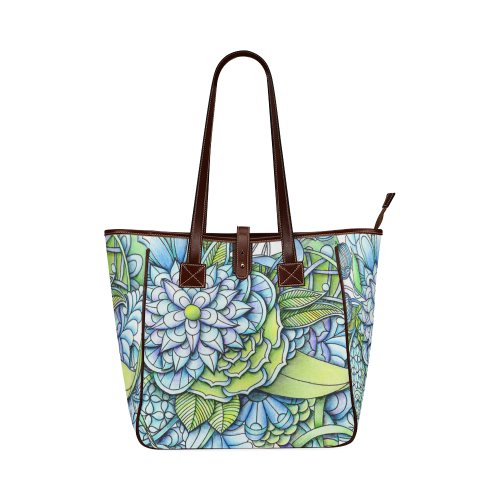 Blue green flower drawing Peaceful Garden Classic Tote Bag (Model 1644)