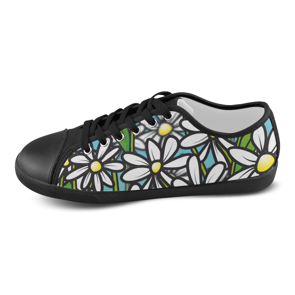white daisy field flowers Women's Canvas Shoes (Model 016) ID D127758